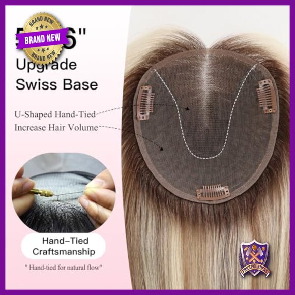 14 Inch Human Hair Topper for Thinning Hair, Swiss Lace Base, 3 Clips main image 5